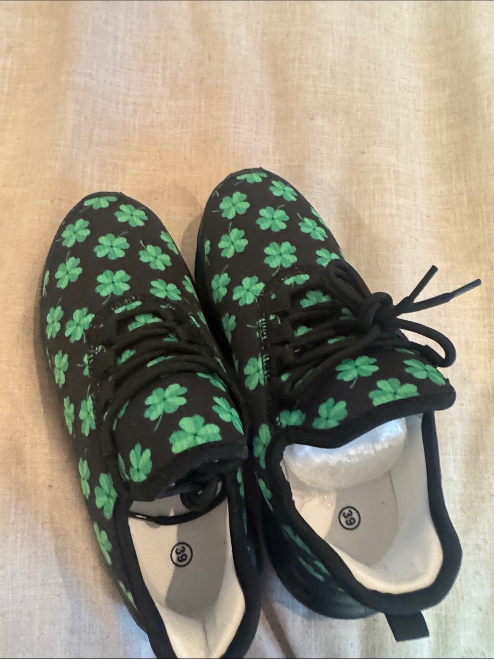 Kids Black Sneakers with Green Clover Print